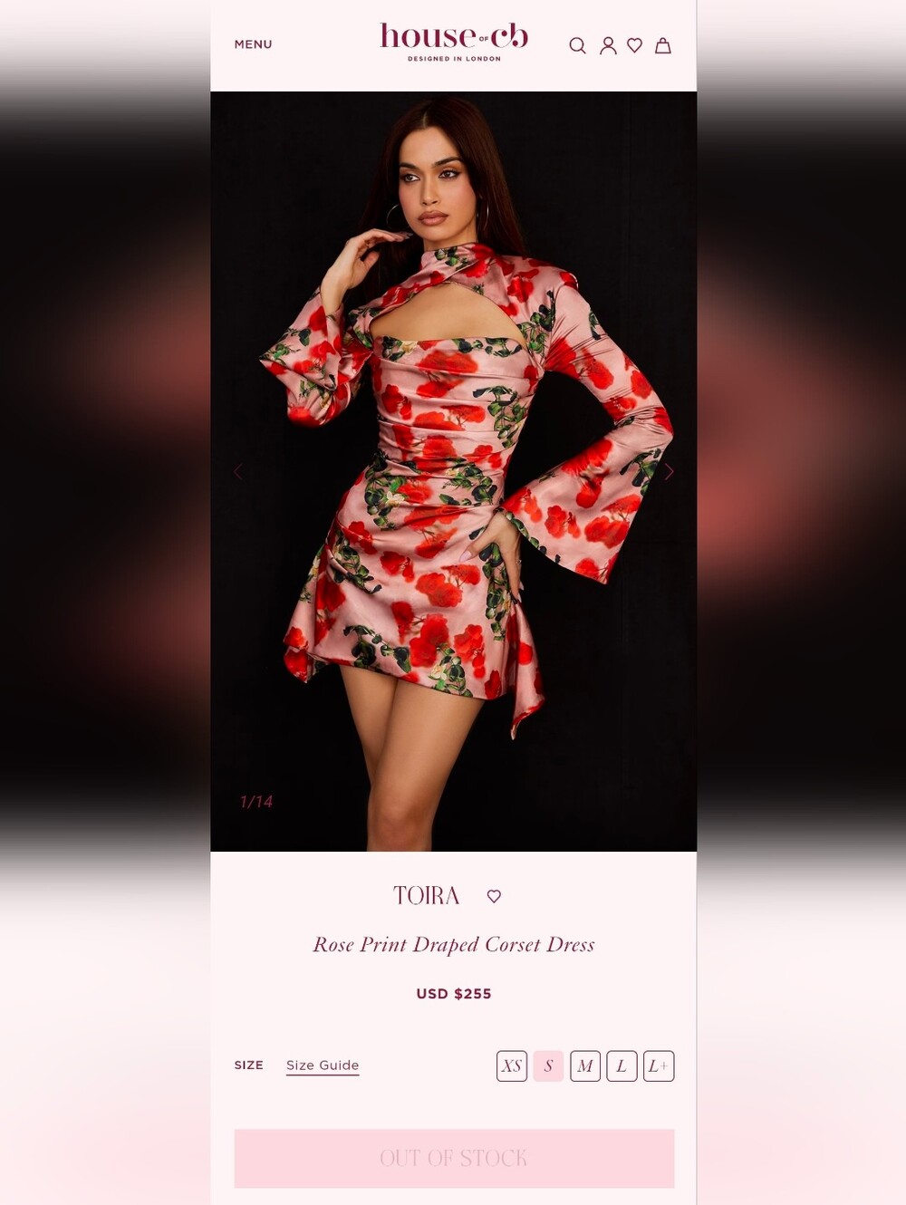 NWOT House of CB Rose Print Corset Toira Dress